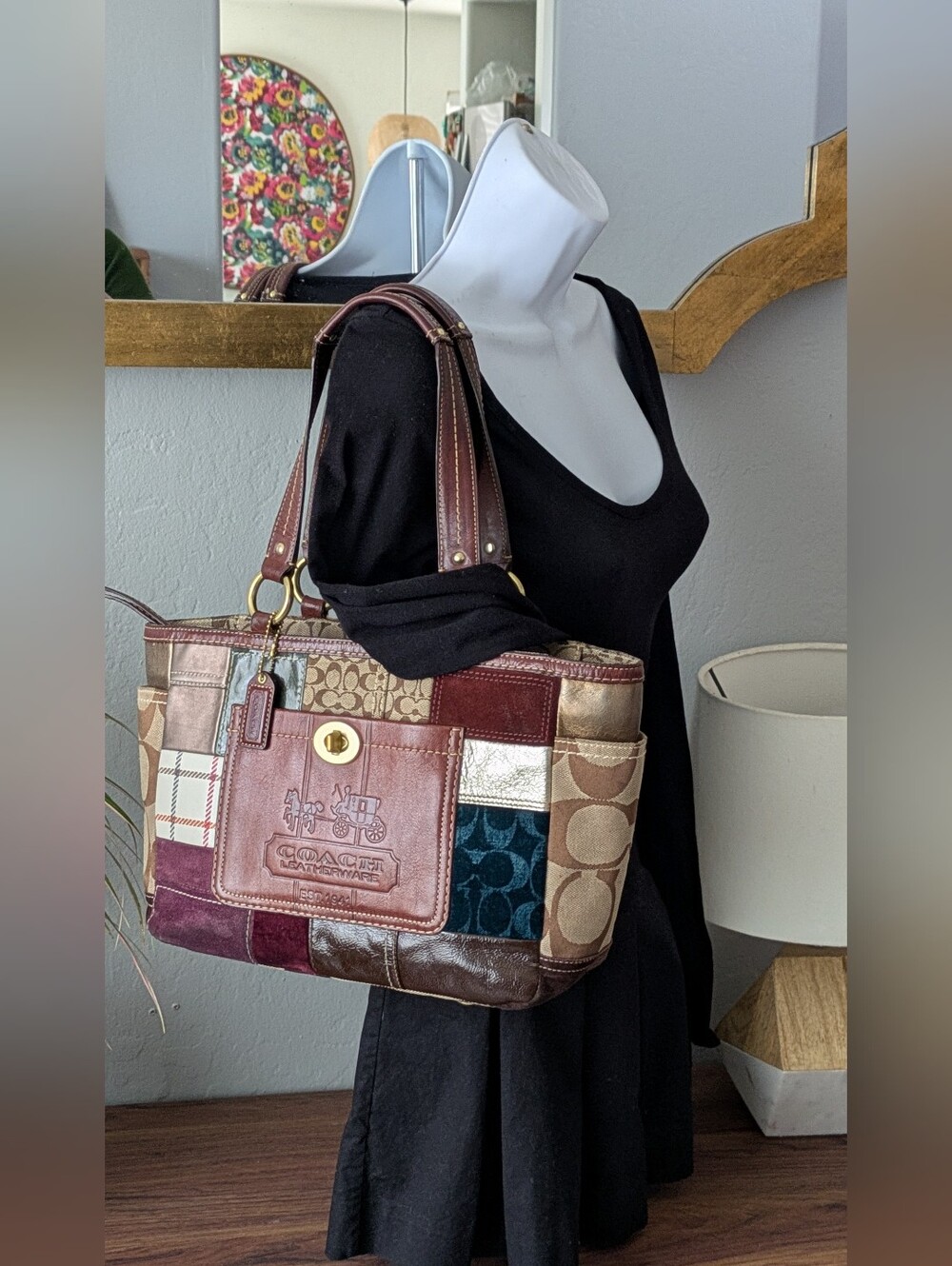 Vintage Coach Holiday Patchwork Gallery Tote.